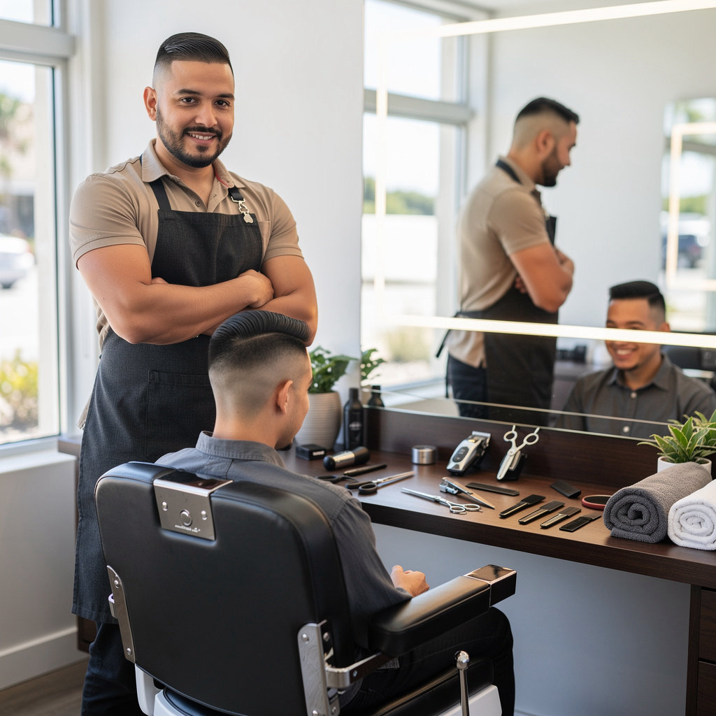 New Edition Barber Shop skilled barber Cesar Leon providing a quality haircut in Santa Barbara